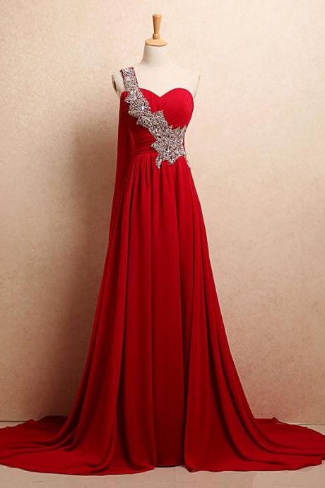 Long list of inclined shoulder shoulder bright drill evening gown bride trailing toast costumes high-grade spring, summer, female, han editionCharming Prom Dress,Sweetheart Prom Dress,A-Line Prom Dress,Chiffon Prom Dress,One-Shoulder Prom Dress