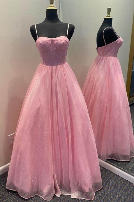 A-line Pink Straps Long Formal Dress