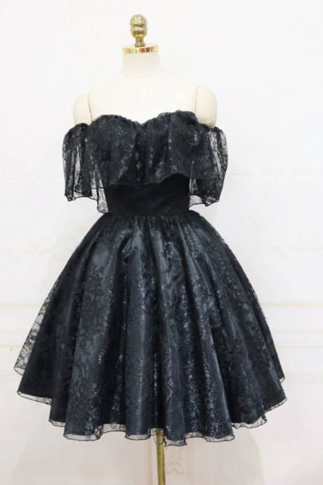 Homecoming Dresses, Black Sweetheart Tulle Short Lace Prom Dress Lace Homecoming Dress