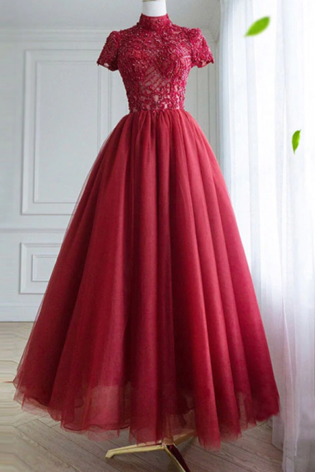 Prom Dresses, Tulle Lace Long Prom Dress, Tulle Lace Evening Dress