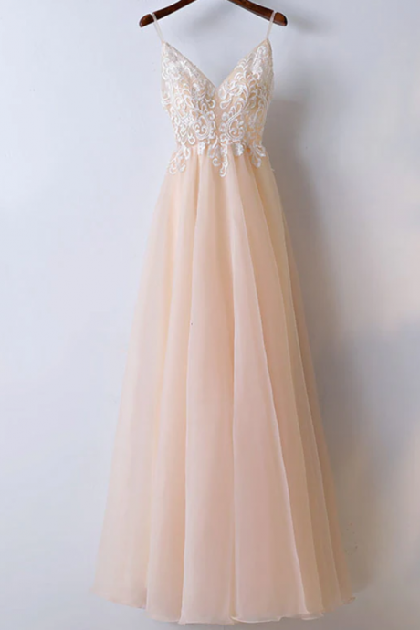 Prom Dresses, V Neck Tulle Long Prom Dress, Lace Evening Dress