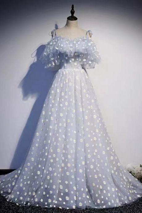 Fairy Evening Dress, Light Luxury Prom Dress, Daisy Flower Lace Dress, Temperament Wedding Dress,custom Made