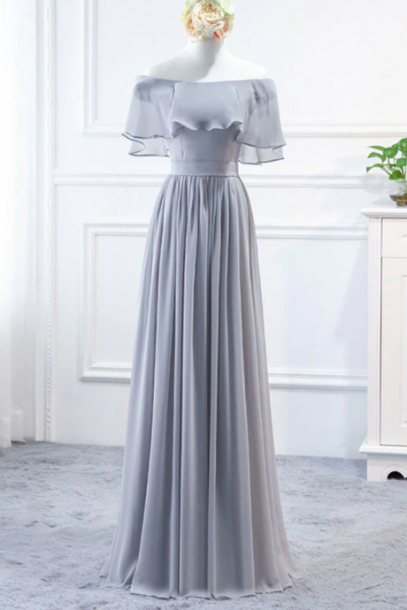 Prom Dresses, Simple round neck chiffon long prom dress, bridesmaid dress