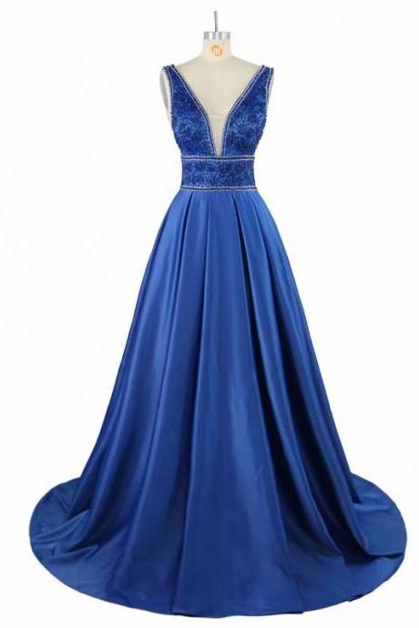 Elegant V Neck Long Prom Dresses Beading Crystal Strapless Zipper A Line Floor Length Prom Dress Plus Size Party Dress