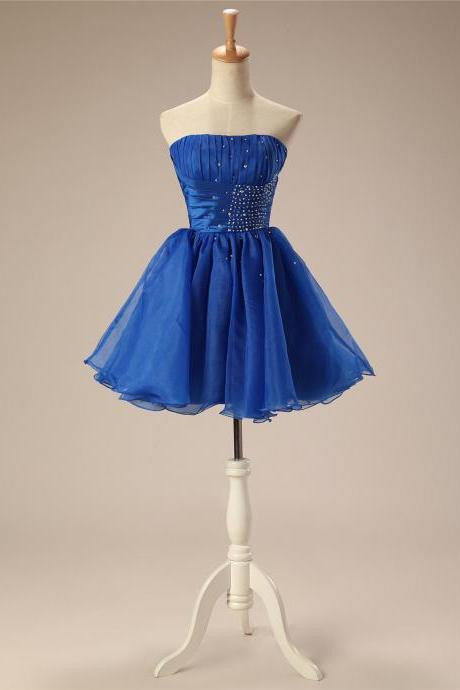 Homecoming Dress,organza Homecoming Dresses,beaded Short Homecoming Dresses, Short Party Dresses,cocktail Dresses,prom Gowns,royal Blue
