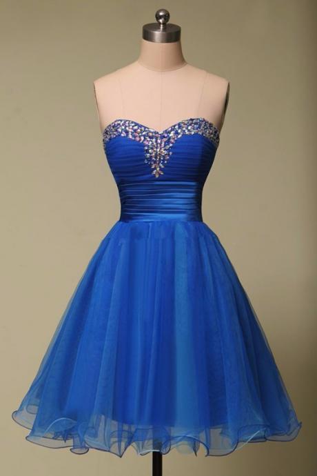Sexy Short Royal Blue Organza Prom Dress , Graduation Dresses Party Dresses,short Evening Dresses, Short Prom Dress