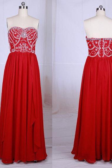 Prom Dress,red Prom Dresses,beaded Prom Gowns,sexy Sweetheart Chiffon Prom Dresses,custom Made Prom Dress,long Elegant Prom Dresses