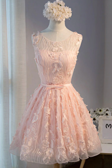 Homecoming Dresses, Round Neck Lace Short Prom Dress, Homecoming Dress