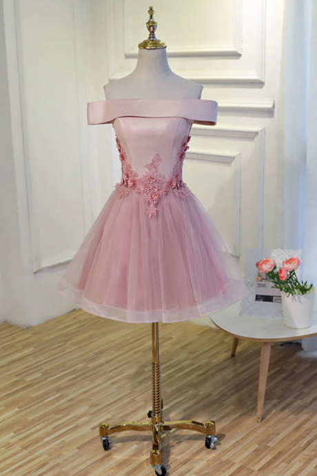 Homecoming Dresses A Line Off Shoulder Knee Length Prom Dress, Lace Evening Dress