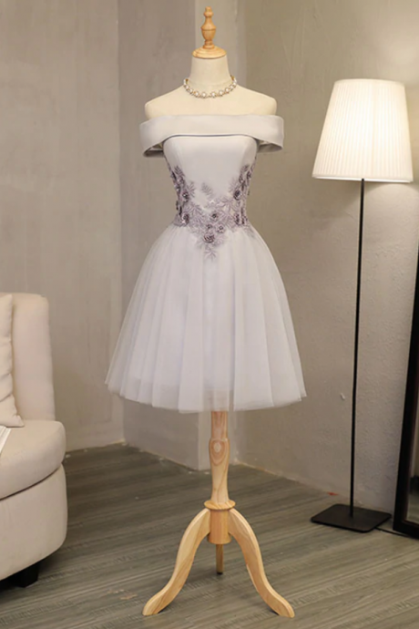 Homecoming Dresses A Line Off Shoulder Knee Length Prom Dress, Lace Evening Dress