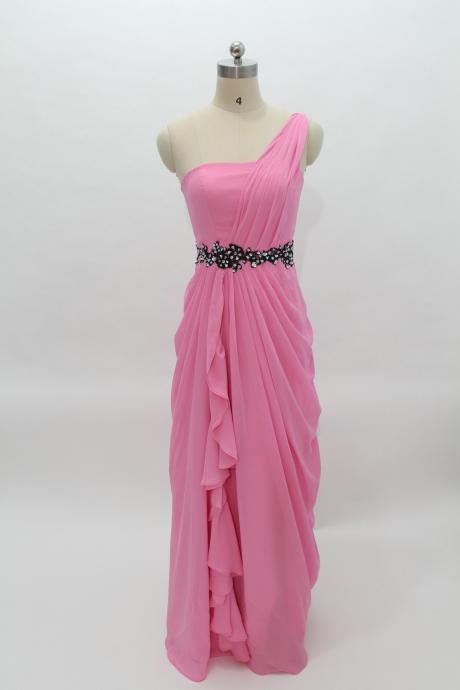 Pink Bridesmaid Dress,floor Length One Shoulder Bridesmaid Dresses,elegant Long Prom Dresses Party Evening Gown