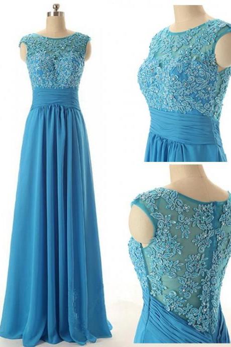Blue Bridesmaid Dress,floor Length Sheer Neck Bridesmaid Dresses,elegant Long Prom Dresses Party Evening Gown