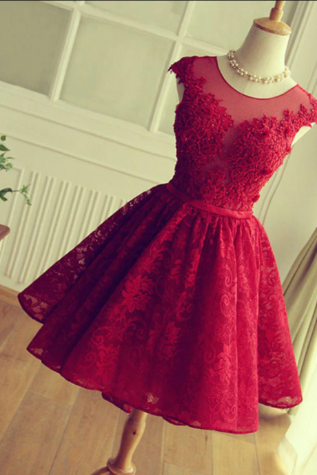 Homecoming Dresses Cute A Line Lace High Low Prom Dress, Homecoming Dress