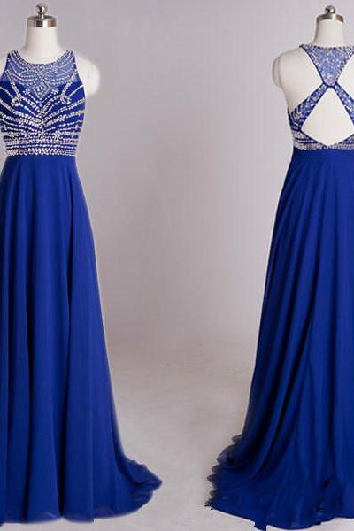 Backless Prom Dresses,royal Blue Prom Dress,open Back Formal Gown,open Backs Prom Dresses,halter Evening Gowns,chiffon Formal Gown For Senior