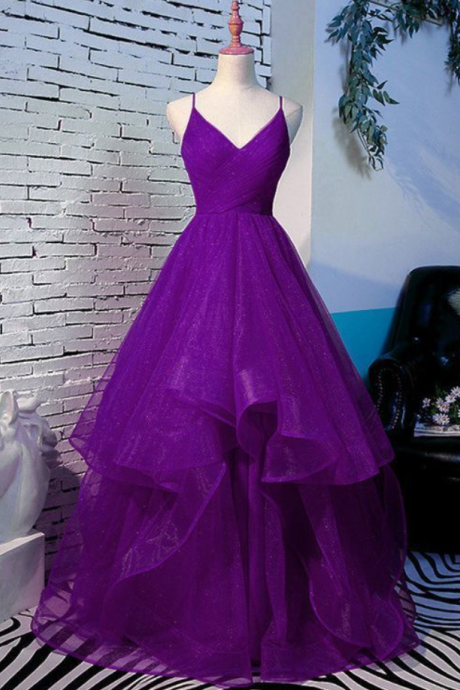 prom dresses A Linie Spaghettiträger Lang tulle prom dress