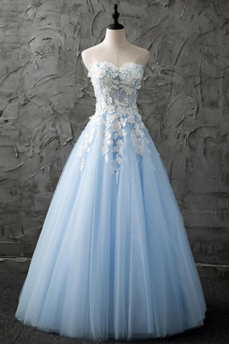 Prom Dresses Sleeveless Strapless Prom Dress,tulle Applique Lace Sweetheart Evening Dress ,prom Dress