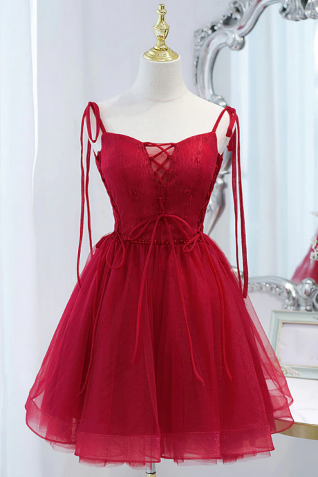 Homecoming dresses Cute tulle lace short prom dress, lace short evening dress