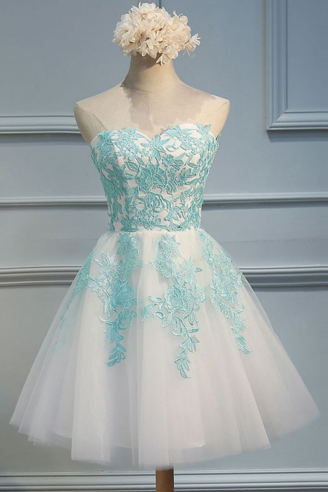 A-Line Homecoming Dress,Sweetheart Homecoming Dresses,Short Homecoming Dresses,Tulle Homecoming Dress with Appliques