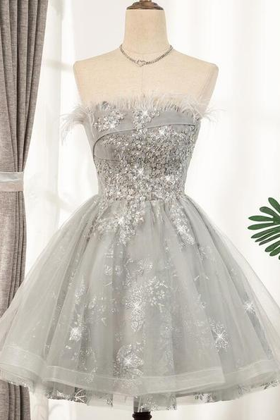 Lovely Tulle With Shiny Lace Short Party Dress Homecoming Dress, Cute Prom Dress