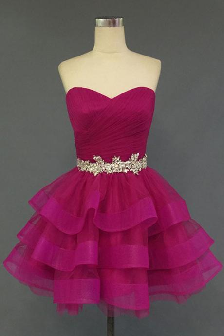 Sweetheart Neckline Short Prom Dress Homecoming Dresses,beadings Belt Tiered Wedding Party Gown,layers Homecoming Dress