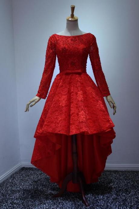 Red Homecoming Dress,high Low Homecoming Dress,long Sleeves Homecoming Dress