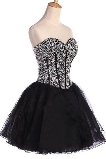 Sexy Sweetheart Homecoming Dress,tulle Prom Dresses,beading Homecoming Dress,black Homecoming Dress,open Back Homecoming Dress