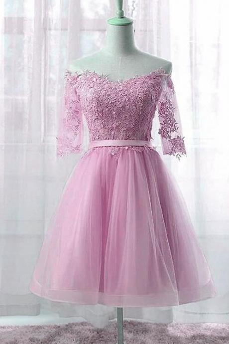 Simple Cute Short Prom Dress 2020, Tulle And Lace Party Dress