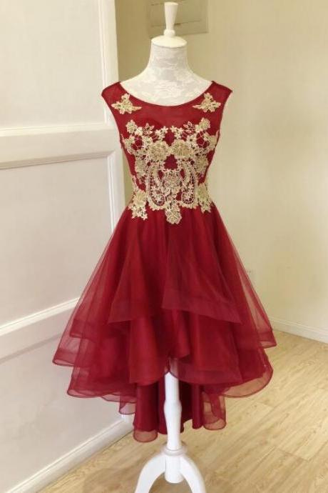 Lovely High Low Round Neckline Party Dress, Short Prom Dress