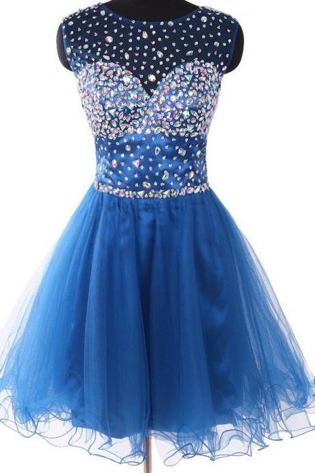 Beaded Homecoming Dress, Tulle Party Dress, Short Prom Dress