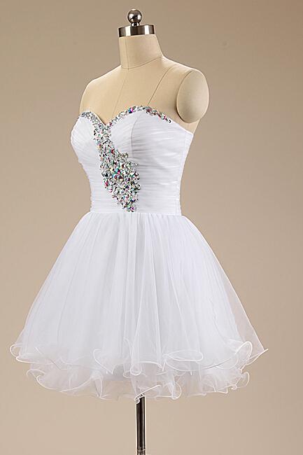 White Beaded Tulle Graduation Party Dress, White Graduation Party Dresses, Formal Dress