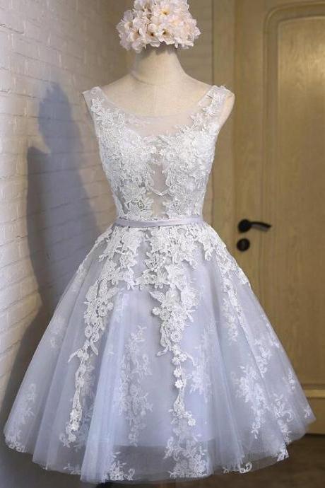 Lace Short Party Dress, Knee Length Formal Dress, Lace And Tulle Junior Prom Dress