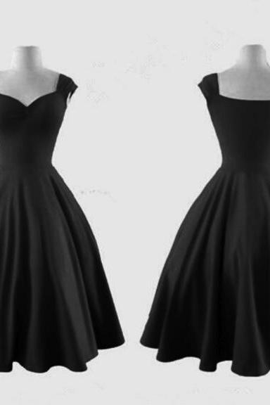 Black Satin Vintage Party Dresses, Short Formal Dresses, Black Evening Dresses