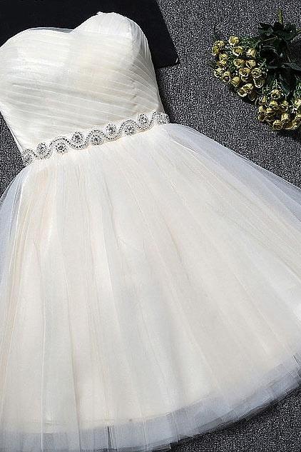 Beautiful Simple Ivory Tulle Lace-up Graduation Dresses, Short Prom Dresses, Homecoming Dresses