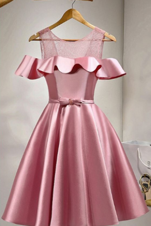 Pink Homecoming Dresses, Homecoming Dresses,satin Off Shoulder Prom Dresses, Lovely Sweet Dresses