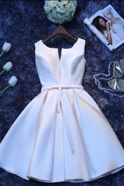 Ivory Satin Short Simple Cute Bridesmaid Dress, Party Dress, Short Graduation Dress Prom Dress