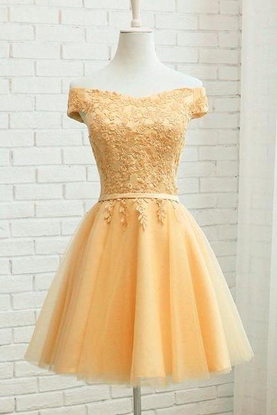 Tulle Short Lace Applique Bridesmaid Dress, Short Prom Dress, Homecoming Dress