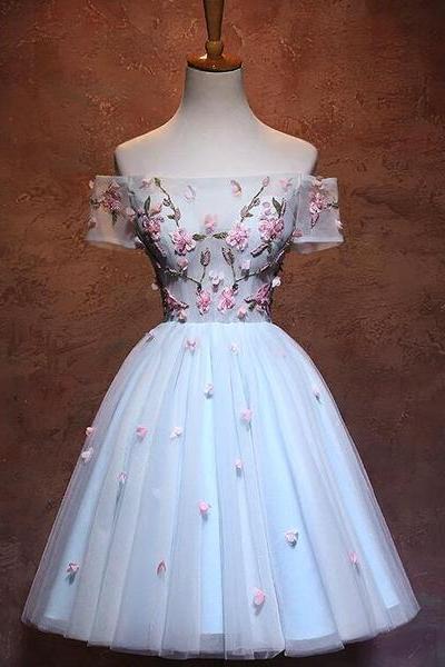 Lovely Tulle Knee Length Homecoming Dress, Cute Floral Party Dress