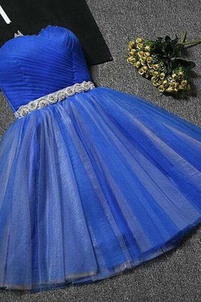 Cute Blue Tulle Knee Length Party Dress, Blue Homecoming Dress