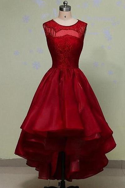 Charming Organza and Lace Beaded High Low Formal Dress, Lovely Party Dress 