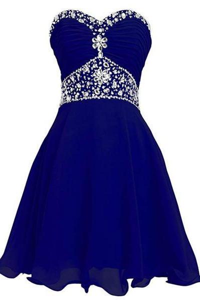 Beautiful Sweetheart Royal Blue Beaded Short Party Dress, Homecoming Dress For Teens