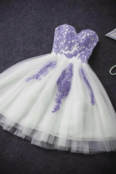 Cute Simple Tulle With Lace Applique Short Party Dress, Lovely Formal Dress