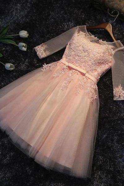 Light Short Sleeves Lace Party Dress, Bridesmaid Dresses, Cute Junior Prom Dress