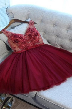 Homecoming Dress A-Line, V-Neck Homecoming Dress, Red Homecoming Dress