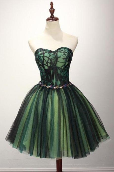 Stylish tulle lace short prom dress,cute evening dress