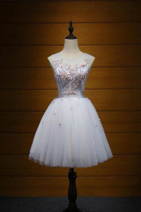 Cute tulle lace applique short prom dress,cute evening dress