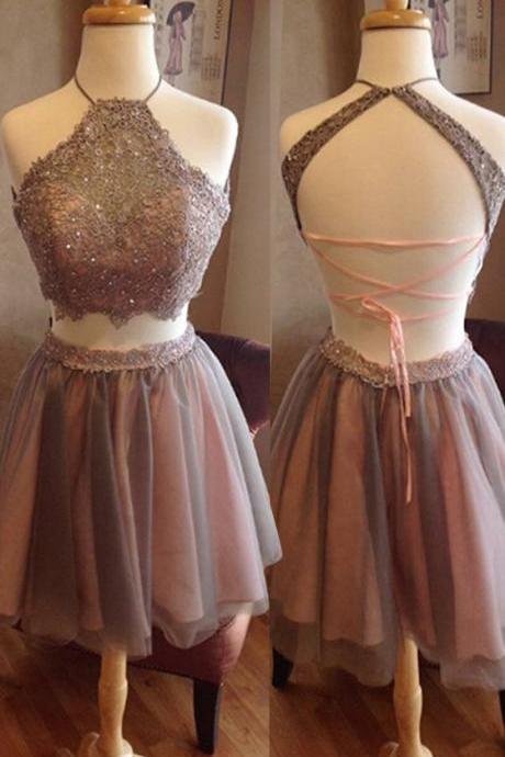 Two Pieces Homecoming Dresses, Lace Homecoming Dress,short Prom Dresses