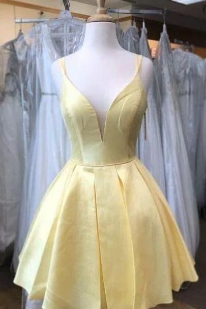 princess yellow homecoming dress short, sweet dress