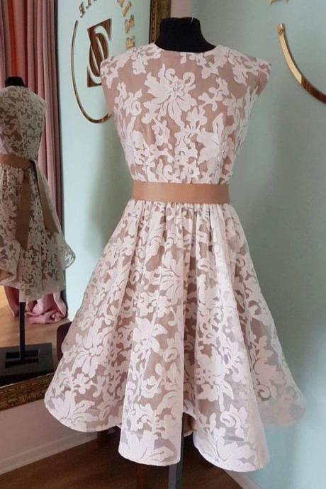 Unique Lace Short Prom Dress, Homecoming Dress