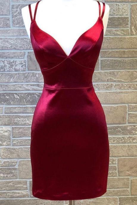 Sexy Tight Dark Red Homecoming Dresses, Cocktail Dresses Fitted