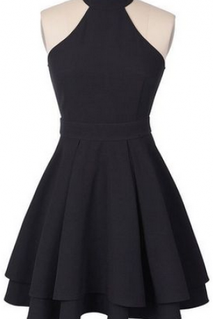 Vintage A-line High Neck Sleeveless Knee-length Black Homecoming Dress